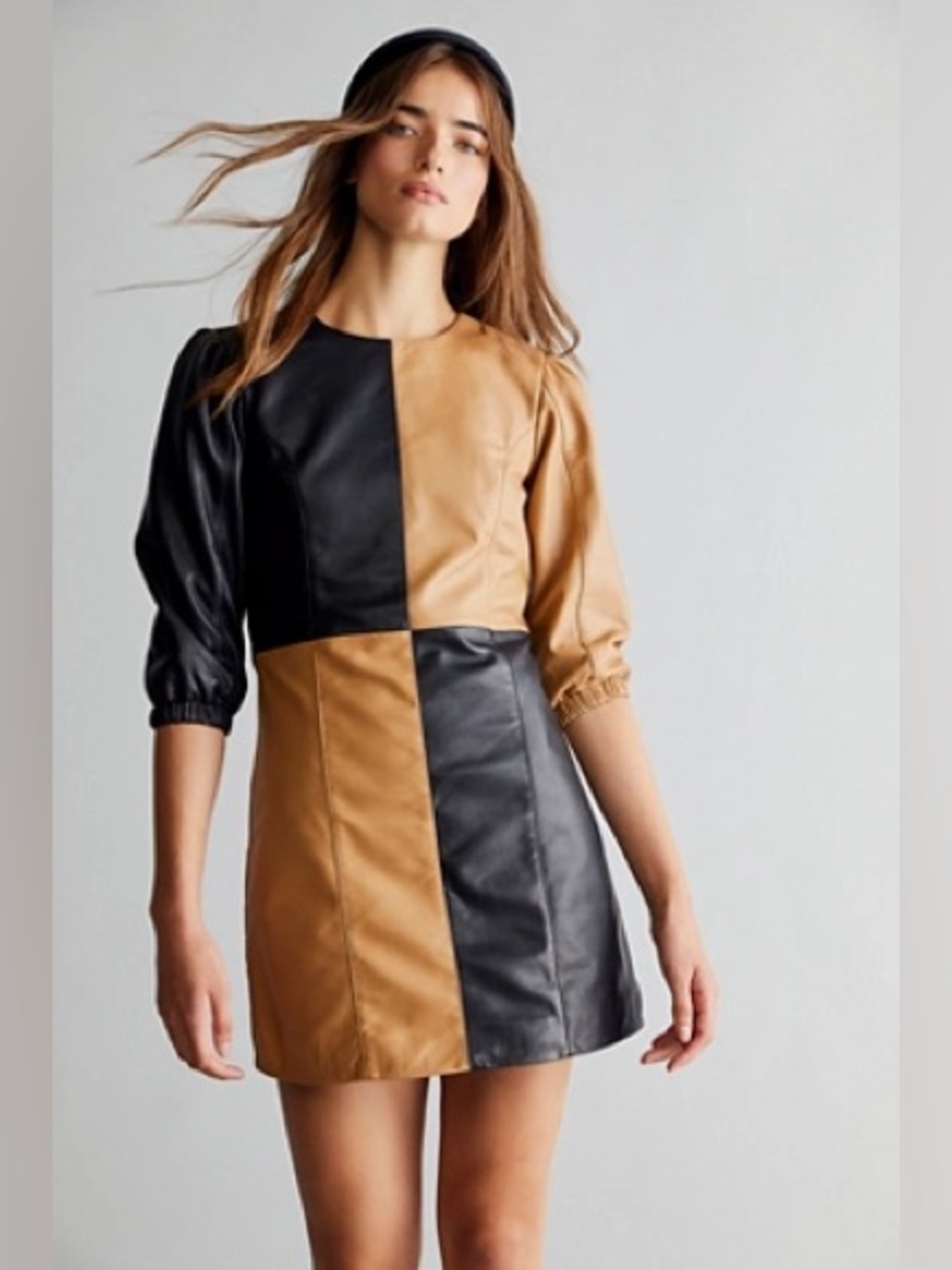 Deadwood x Free People Uffie Two Tone Lambskin 100%‎ Leather Dress  10 NWT